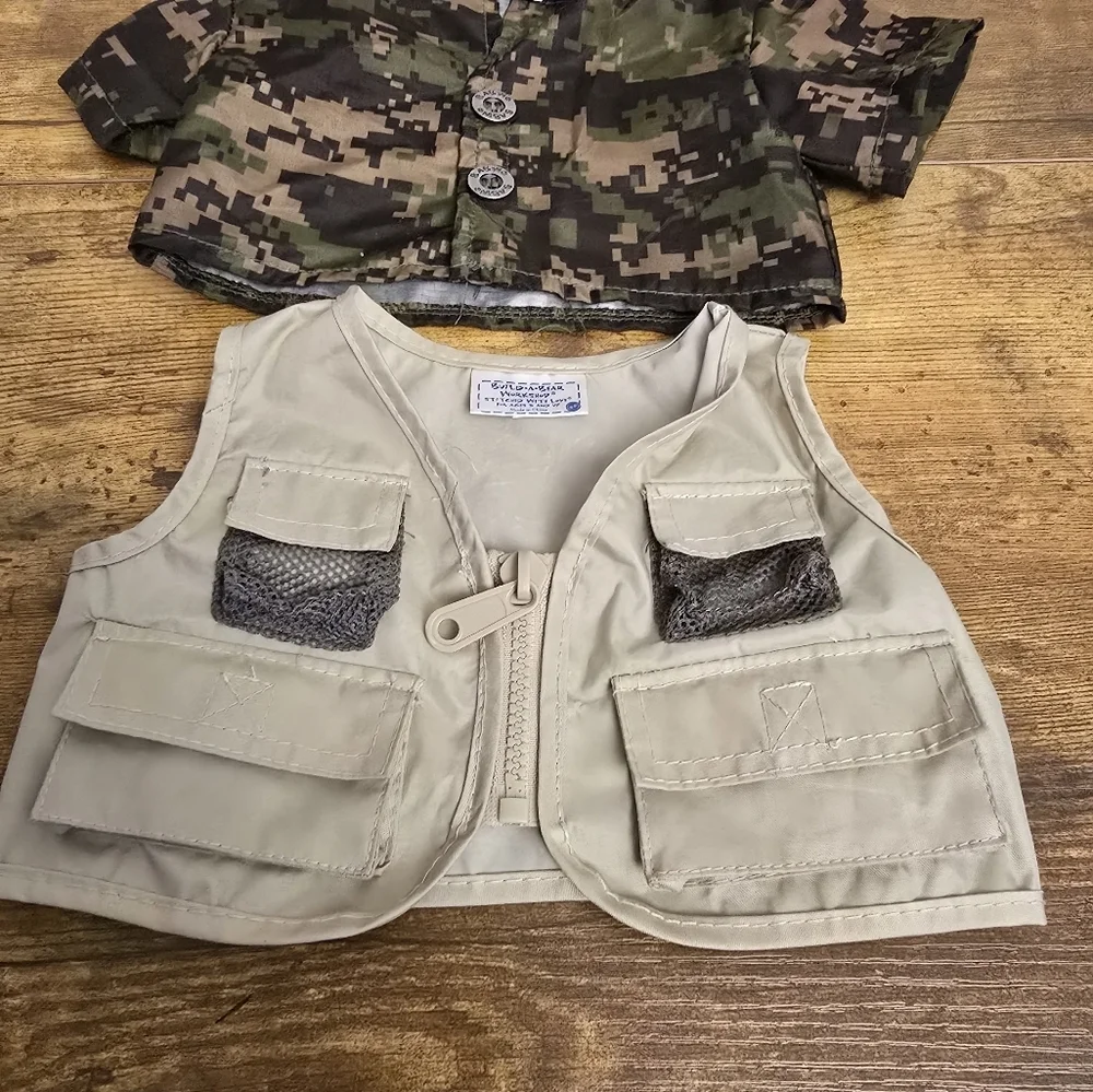 Build A Bear Workshop Camo Shirt and Khaki Vest Set